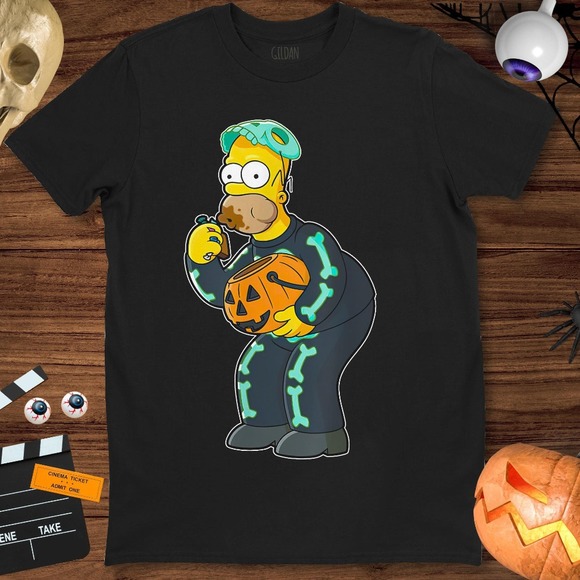 Homer Simpson Funny Candy Feast Treehouse of Horror Halloween T-shirt - Picture 1 of 2